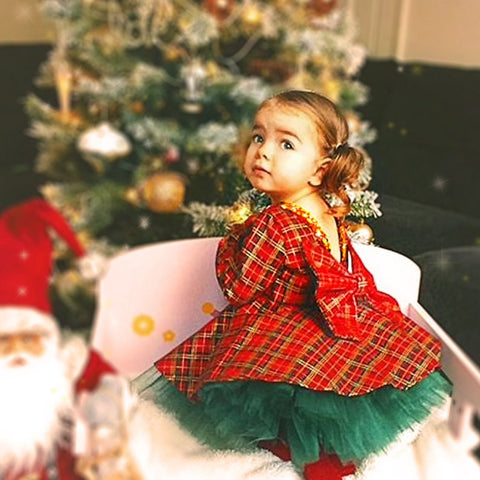 Baby Girl Red Plaids Princess Fluffy  Tulle gown, Infant Clothes Christmas picture