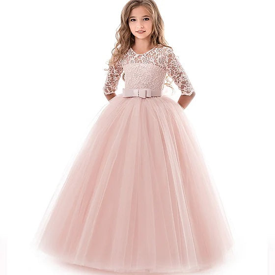 irls' Dress Floral Lace Flower Princess Solid Colored Party Wedding Evening Solid Colored Pegeant Bow