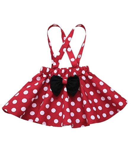 Baby girl black romper, polka dot suspender tutu skirt, and a bowknot headband, 3pcs