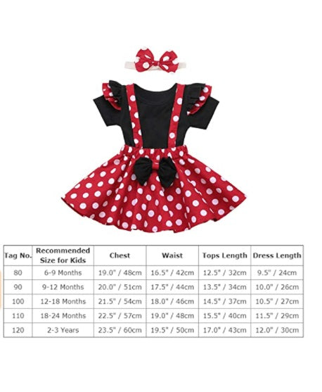 Baby girl black romper, polka dot suspender tutu skirt, and a bowknot headband, 3pcs