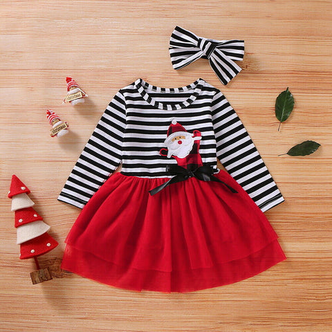 Kids Girls Christmas Princess Dress Long Sleeve Tulle Tutu Xmas Party Outfit Set