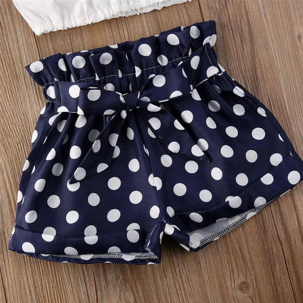 Baby comfy flounced collar top and dots print shorts